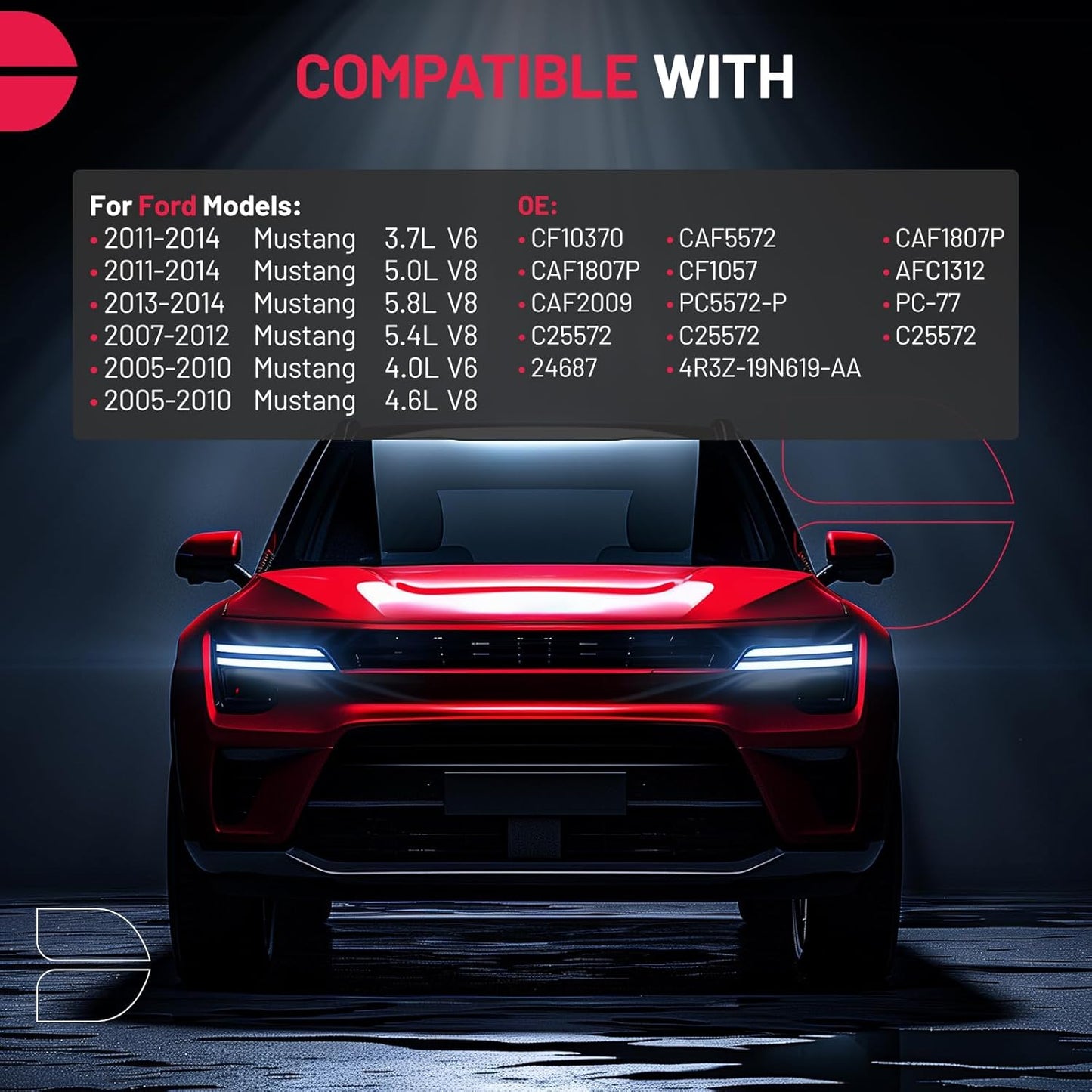 BDFHYK Cabin Air Filter with Activated Carbon Compatible with Ford Mustang 2005-2014, Replace# CF10370 4R3Z19N619AA