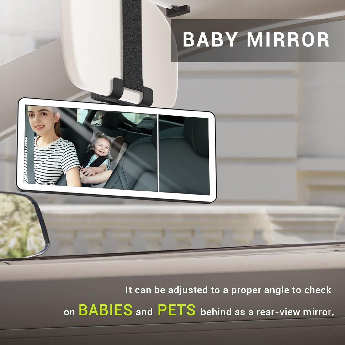 Car Sun Visor Vanity Mirror with Dimmable Led Light, Rechargeable 360° Adjustable Angle Rearview Big Makeup Mirror For Truck SUV, Rectangular, Black