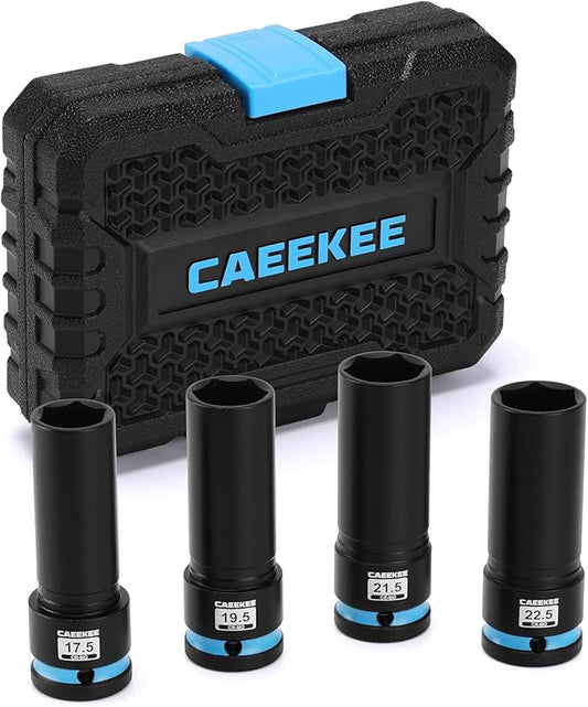 4-Piece 1/2" Drive Lug Nut Impact Socket Set, Non-Marring Thin Wall Wheel Protector Socket，CR-MO, Metric 17.5, 19.5, 21.5, 22.5mm