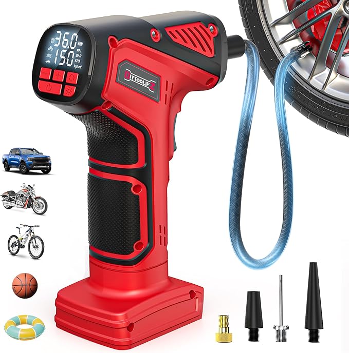 Cordless Tire Inflator Air Compressor Compatible with Milwaukee 18V Battery (Tool Only), 150 PSI Portable Car Air Pump with Digital Pressure Gauge, Automatic Shut Off, LED Light