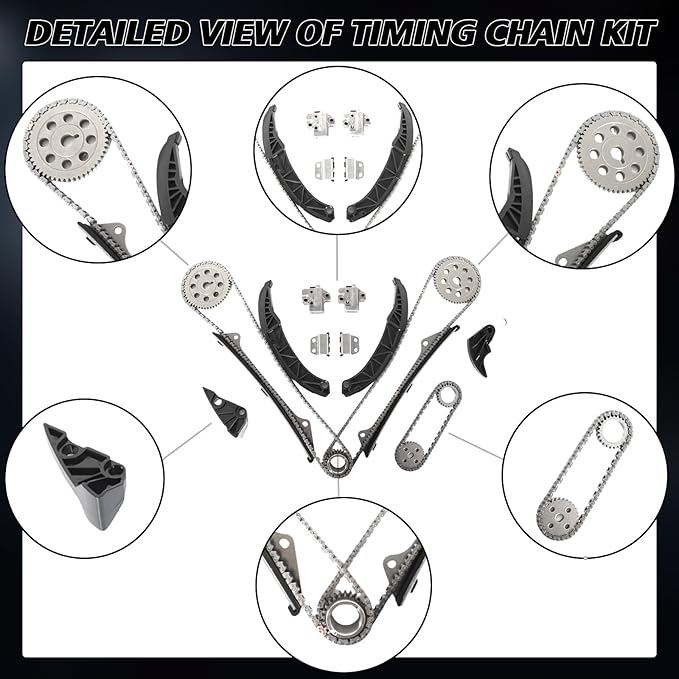 Engine Timing Chain Kit TK10880 Fits for 2006-2011 Azera Entourage Genesis Santa Fe Sonata Sorento Sedona 3.3L 3.5L 3.8L G6DB G6DC G6CD G6DA TK10880 Timing Chain Replacement Parts