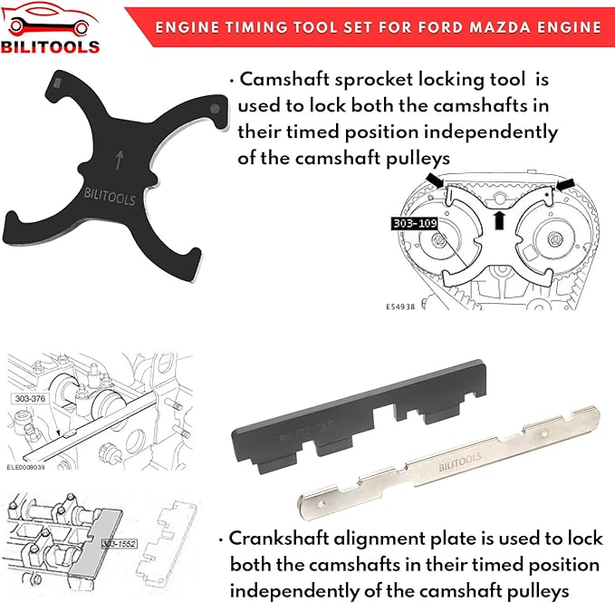 BILITOOLS 1.5 1.6 Ecoboost Engine Timing Tool Kit, Compatible with Ford Fiesta Fusion Mazda 1.4 1.6 1.8 2.0 Di/TDCi/TDDi 1.6 Ti-VCT 1.5/1.6 VVT 2.3L Equivalent to OEM No. 303-1097 303-1550 303-1556
