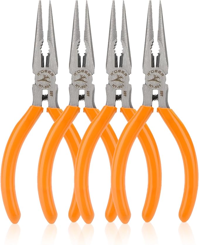 Rongon Spring-Loaded Needle Nose Pliers 4-Piece Set - 5 Inch Thin Tip Jewelry Tools with Non-Slip Grips | Professional Craft Pliers for Jewelry Making, DIY, Electronics & Wire Working (4 Pcs)