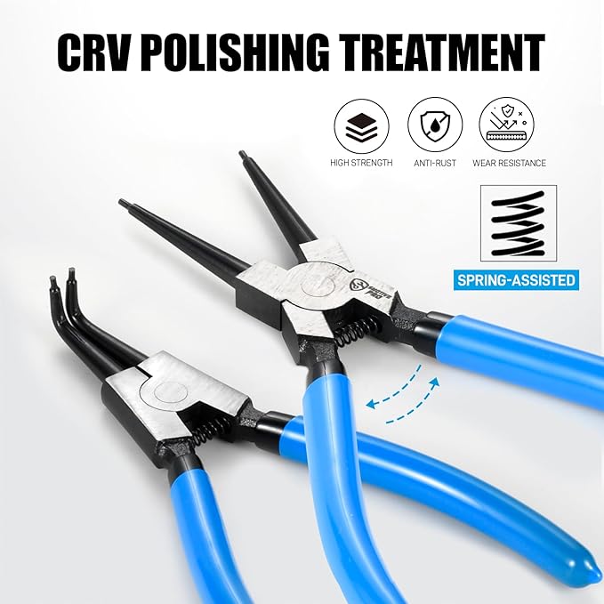 8 Piece Precision Snap Ring Pliers Set – 7" & 9" Internal/External Circlip Pliers, 3 Angle Tips (0° 45° 90°), Heavy Duty CR-V Steel