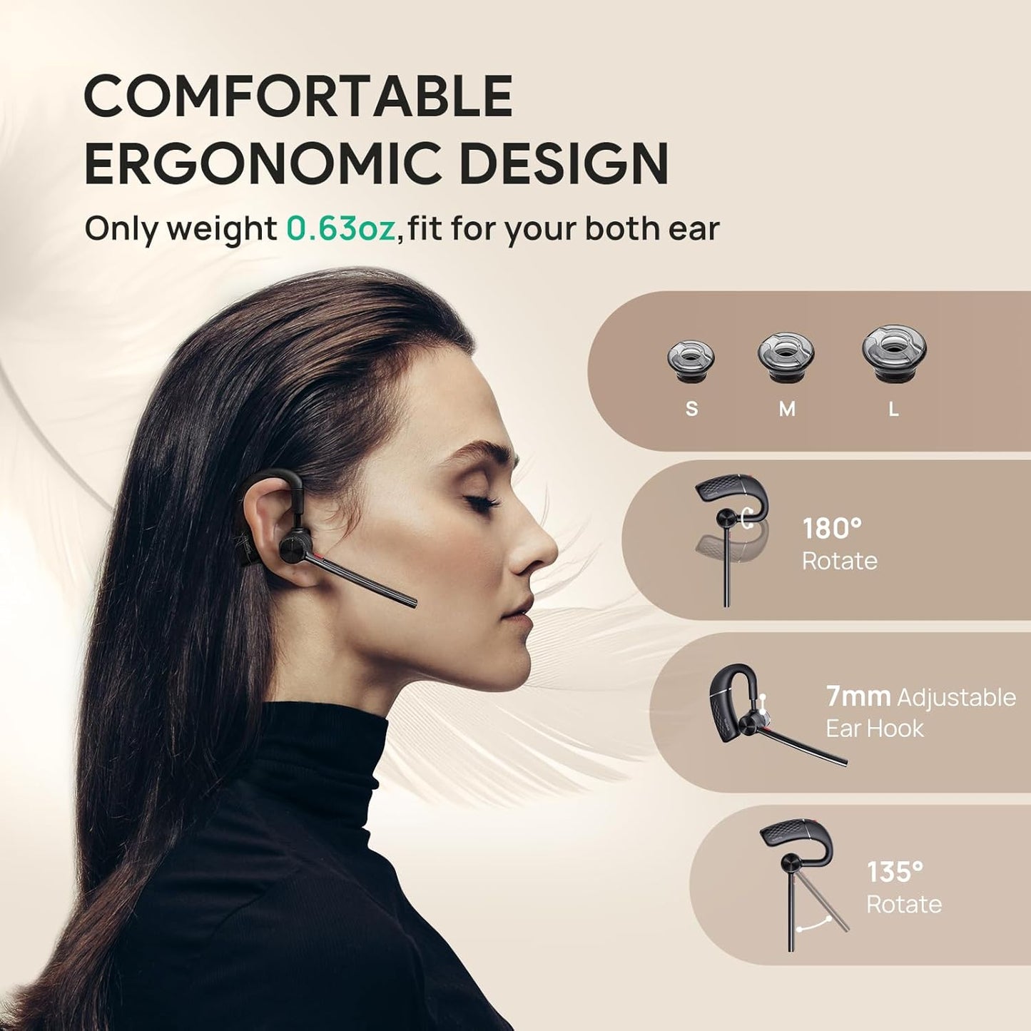 Yealink BH71 Lite Bluetooth Headset,Wireless Earpiece with 4 Noise Cancelling Microphone,10H Talk Time,Adjustable Ear Hook,Bluetooth Earphones for Cell Phone,Driving,Office Work