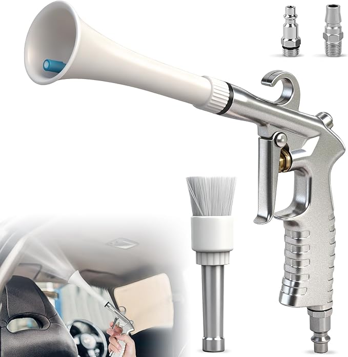 Tornado Car Cleaning Gun, Dry Car Detailing Tools, Aluminum Alloy Bearing Nozzlefor, Car Quickly Blasts Dirt and Dust Works with Air Compressor (Silver)