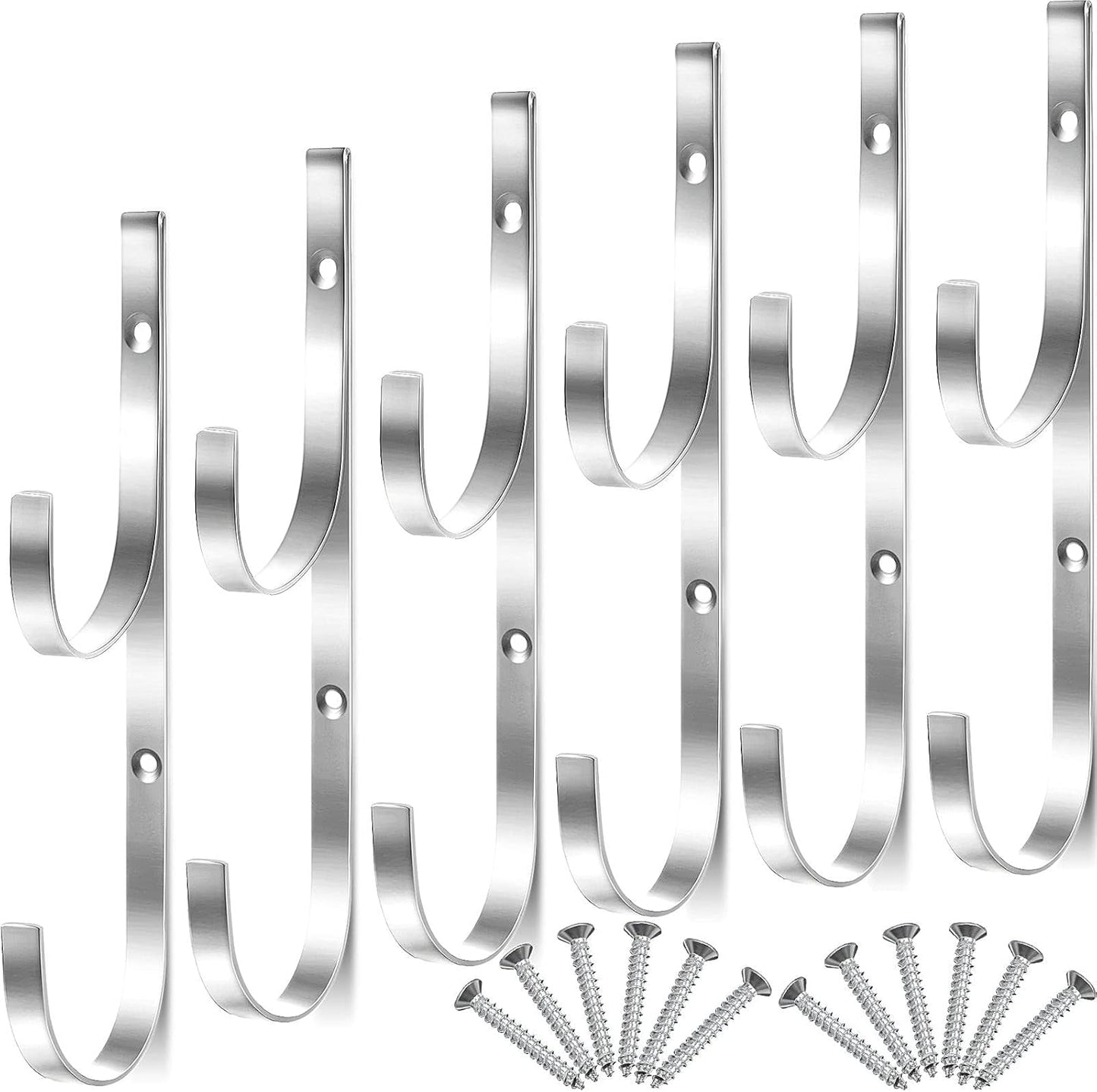 6 Pieces Pool Pole Hook Hanger Swimming Metal Brackets Pool Hook with 12 Pieces Screws for Telescopic Poles, Skimmers, Leaf Rakes, Net, Brush, Vacuum Hose, Garden and Pool Accessories (Silver)