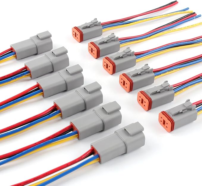 Newdeli Deutsch 4 Pin Connector Kit Waterproof Electrical Connector 16 AWG Male and Female Automotive Wire Connectors for Car Truck Boat, Dt Connector 6 Sets
