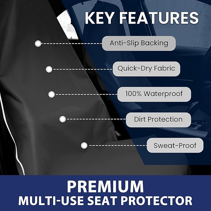 Dri Seats Waterproof Car Seat Cover – Premium Sweat Towel with Slip Resistant Backing for Front Seats in Cars, Trucks, SUVs – Universal Seat Liner, Easy Install, Machine Washable, Breathable