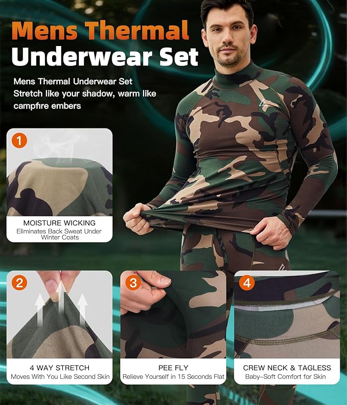 CL convallaria Thermal Underwear Long Johns Set Mens Winter Gift Hunting Gear Sport Base Layer Bottom Top