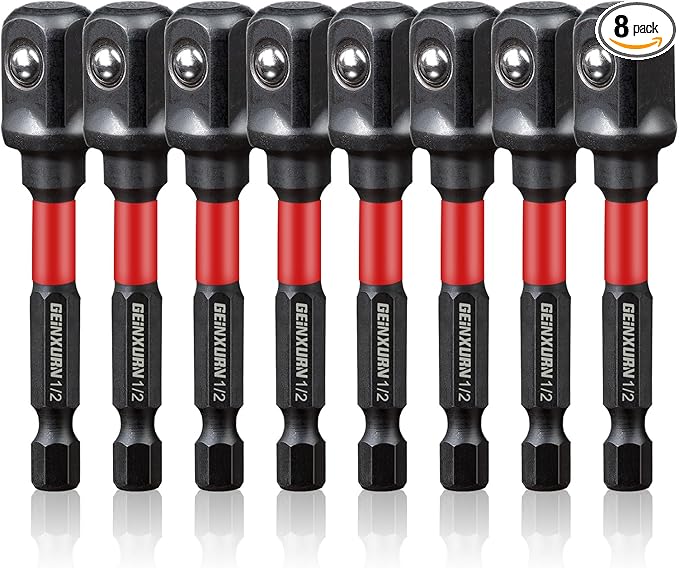 8Pcs Impact Socket Adapter Set,1/2" Drive Square, 3 Inches Extension Bit Socket Driver Set, Adapt Your Power Drill to High Torque Impact Wrench