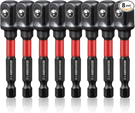 8Pcs Impact Socket Adapter Set,1/2" Drive Square, 3 Inches Extension Bit Socket Driver Set, Adapt Your Power Drill to High Torque Impact Wrench