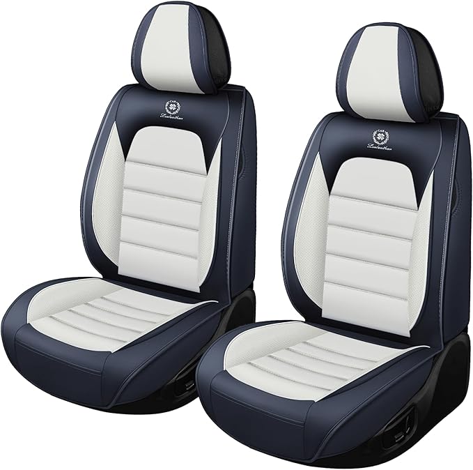 Car Seat Covers for GMC Sierra 1500/2500/3500 Denali SLT AT4 AT4X Base Seat Covers 2008-2025, Waterproof Premium Nappa Leather Seat Protectors(Standard 2 Seats/Black&White)