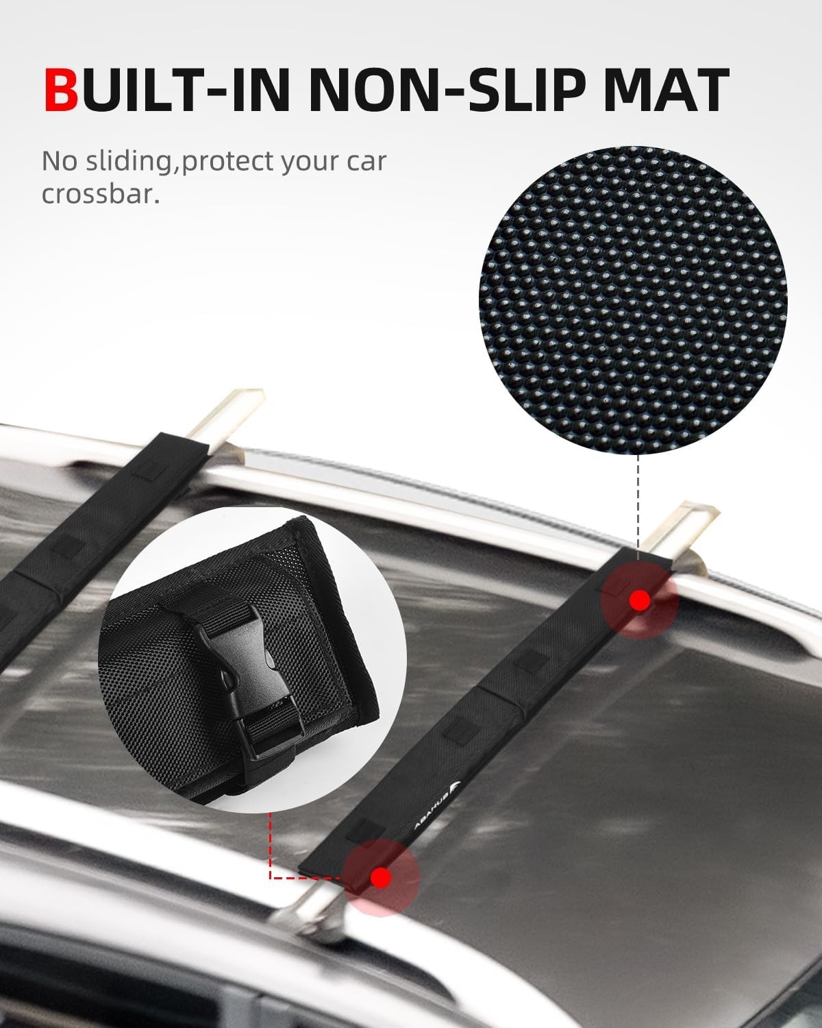 Abahub Soft Roof Rack Pads with 2 Tie Down Straps, 2 Tie Down Ropes, 2 Hood Loops and Storage Bag, for Surfboard, Kayak, Canoe, Heavy Duty Universal Car Roof Racks System (Use with Cross Bar)