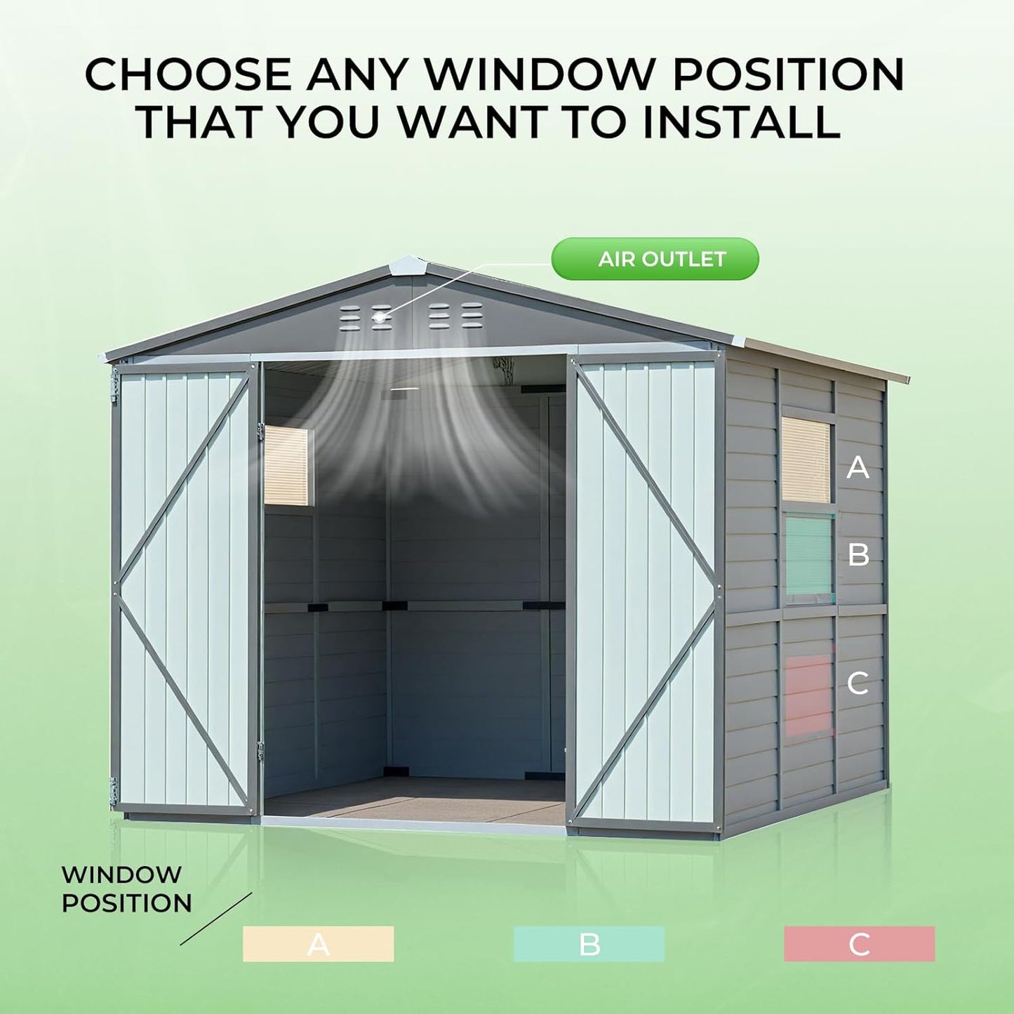 MyVoice 8x10 FT Wooden Outdoor Storage Shed with 4 Vents & 2 Adjustable Windows, DIY Cedar Tool Shed Kit, Garden Bike Firewood Storage, Waterproof Backyard Outdoor Shed for Patio, Lawn, Yard & Garage