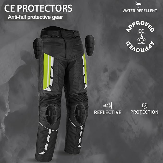 Men’s Waterproof Motorcycle Trousers – 600D Cordura Biker Pants with CE Armour, Thermal Lining & Reflective Panels