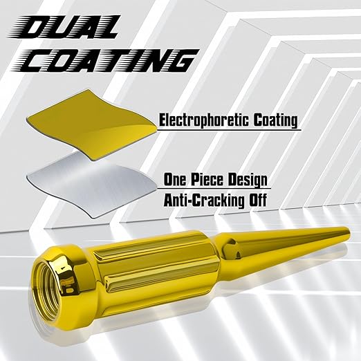 9/16-18 Spiked Lug Nuts, 3/4" Hex Closed End Nut with 1 Socket Key, Wheel Spiked Lug Nuts for Dodge Ram 1500 2500 3500, Ford F250 F350, Fit for Aftermarket Wheel (24Pcs,Gold)