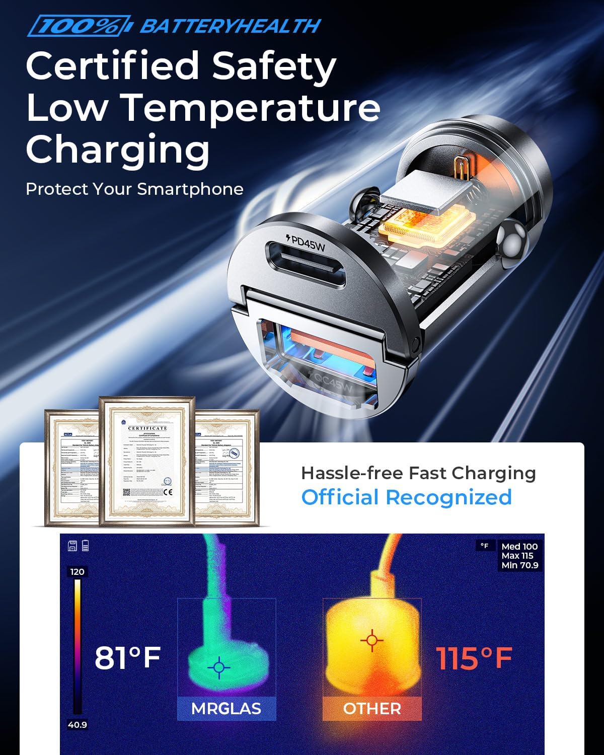 MRGLAS 90W USB C Car Charger Fast Charging,[Invisible Design] All Metal Car Charger USB C PD45W+QC3.0 Dual Port Cigarette Lighter Car Adapter for iPhone 16 Pro Max Plus 15 14 iPad SamsungS25 S24 Ultra
