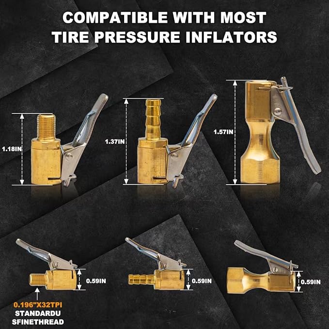 3 Pack Brass Locking Tire Air Chuck with Adapter, Heavy Duty Universal Locking Air Chuck, Solid Brass Air Chuck Suitable for Tire Inflation Hose