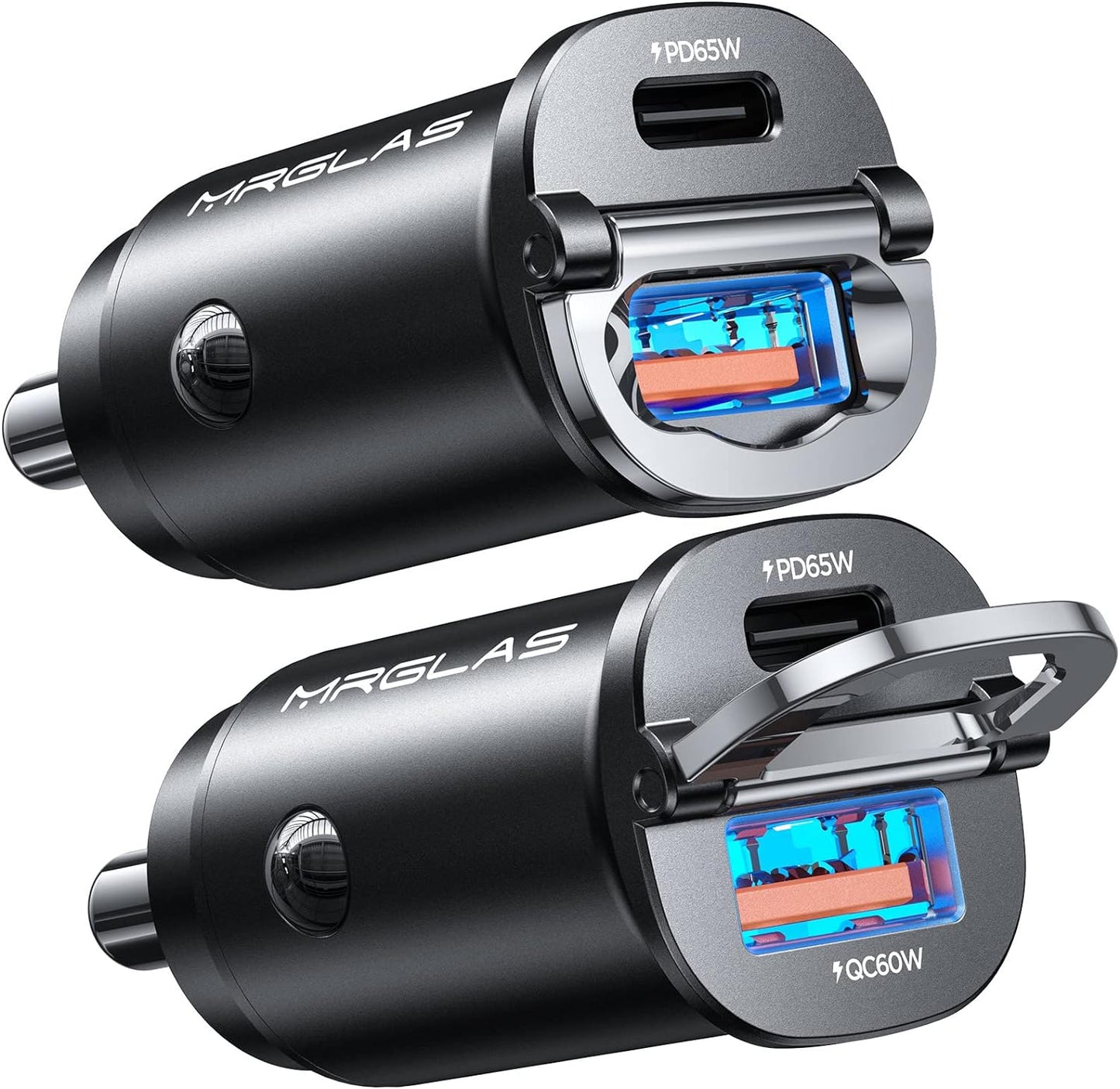 MRGLAS [2-Pack] 125W USB C Car Charger, Mini Metal USB C Car Adapter Fast Charging PD65W & QC60W Dual Port Type C Cigarette Lighter USB Charger for iPhone 16 15 14 Pro Max iPad Samsung MacBook