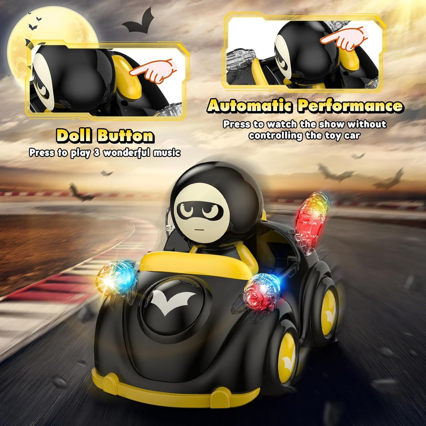 NQD Bat Remote Control Car for Toddlers, RC Cars with Music and Lights, ABS Material RC Cartoon Race Car Toys for Kids Birthday Gifts for Boys