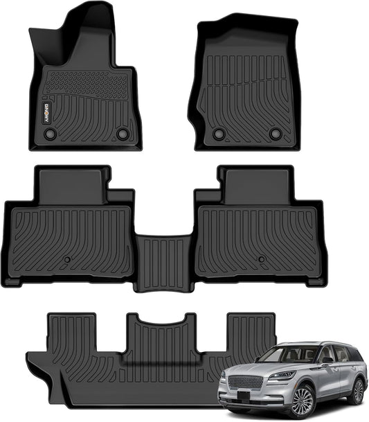 GINOWY-Floor Mats for Lincoln Aviator 2020-2024 2025, Car Mats for Lincoln Aviator, Aviator All Weather Mats, 3 Rows, TPE Floor Liners for Aviator Accessories Mats, Custom Fit Aviator Car Mats