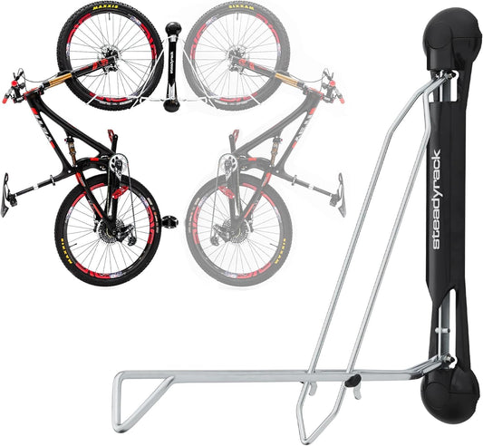 Steadyrack Bike Rack for Mountain Bikes - The Original Wall Mounted Vertical Bike Storage - Fits Wide Tires - Space Saving Pivot Design - Heavy-Duty Steel Rack for Indoor Garage, Apartment or Home Use
