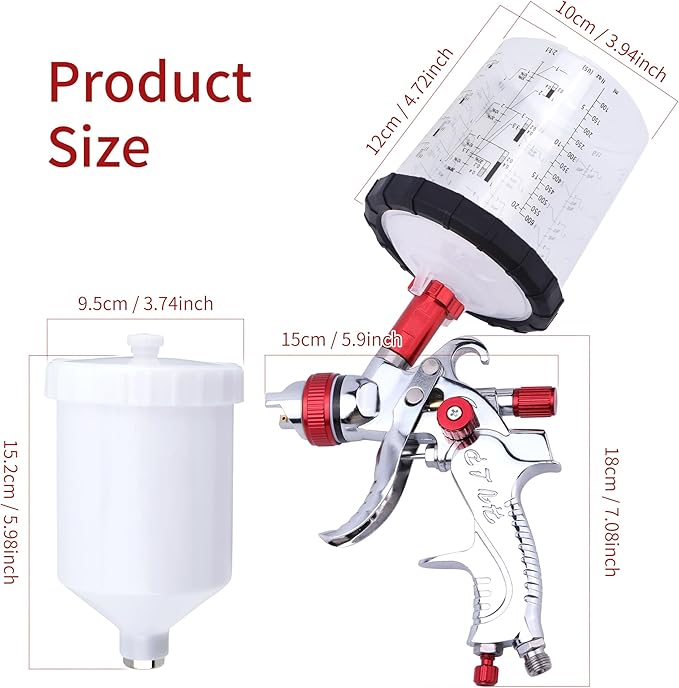 HVLP Spray Gun with 10Pcs 600ML Disposable Paint Cups, Automotive Gravity Feed Spray Gun Kit with 4 Nozzles,1.4/1.7/2.0/2.5mm, Sprayer Gun with Air Compressor Regulator for Auto Paint (RED)