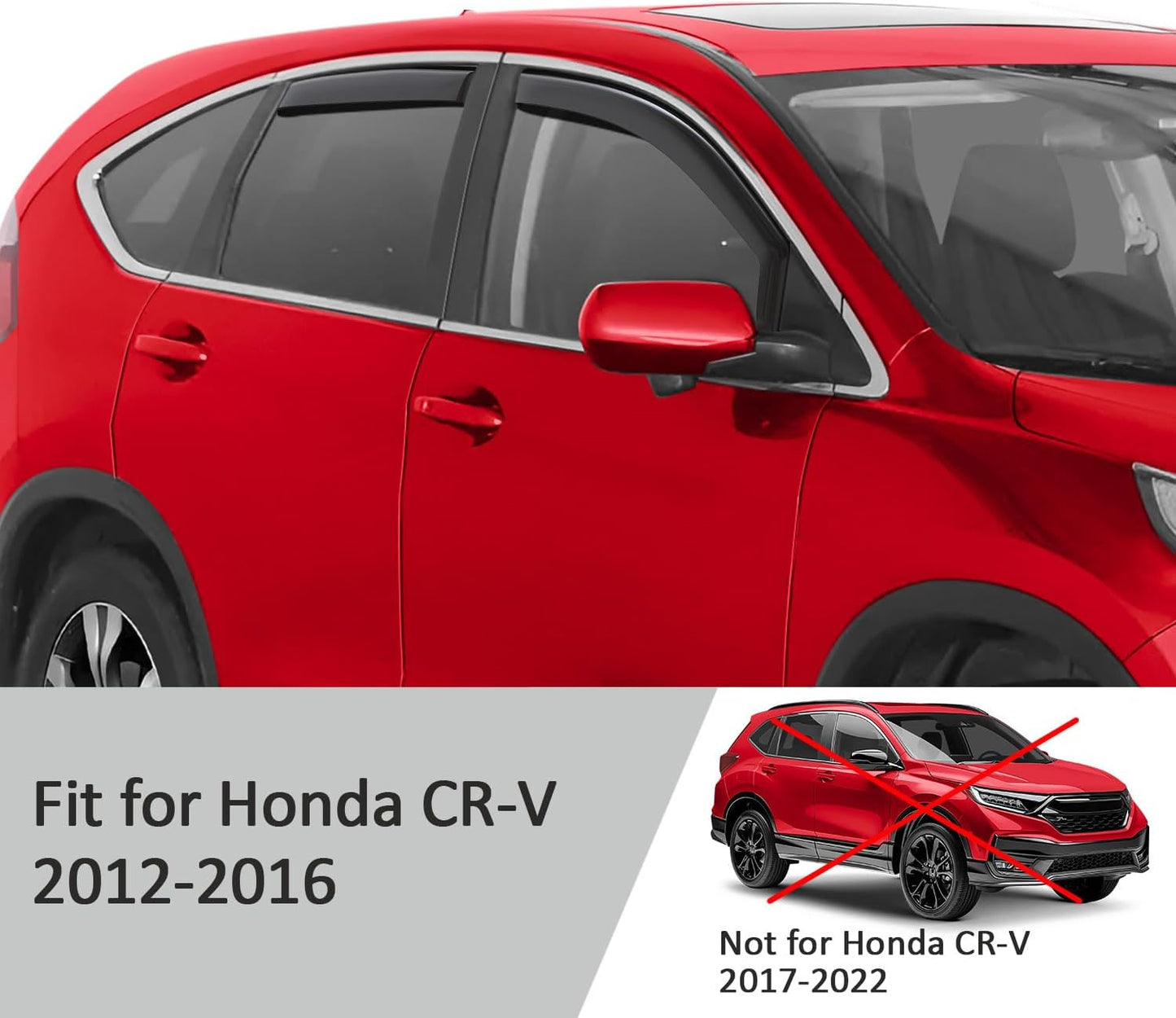 Voron Glass in-Channel Extra Durable Rain Guards for Honda CR-V 2012-2016, Window Deflectors, Vent Window Visors, 4 Pieces - 200562