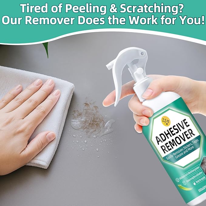 Adhesive Remover Spray, 10.14 Floz Glue Remover with Plastic Scraper and Towel, Surface Safe Sticky Stuff Remover for Car, Windows, Floor, Sticker Remover Rapidly Removes Labels, Gum, Tape, Wax
