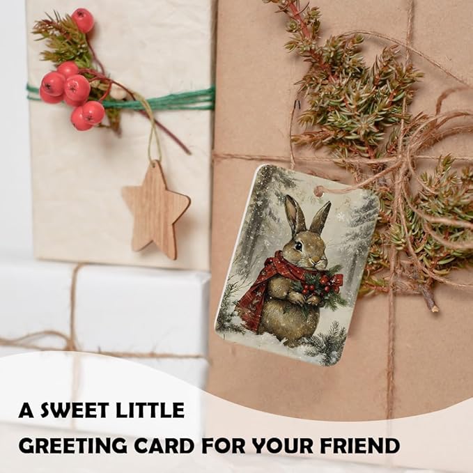 Winter Christmas Bunny Car Air Freshener 3 Pcs, Rustic Winter Holly Berries Rabbit Christmas Air Freshener Hanging Decor for Cars Closet Drawer Books Accessories Gifts