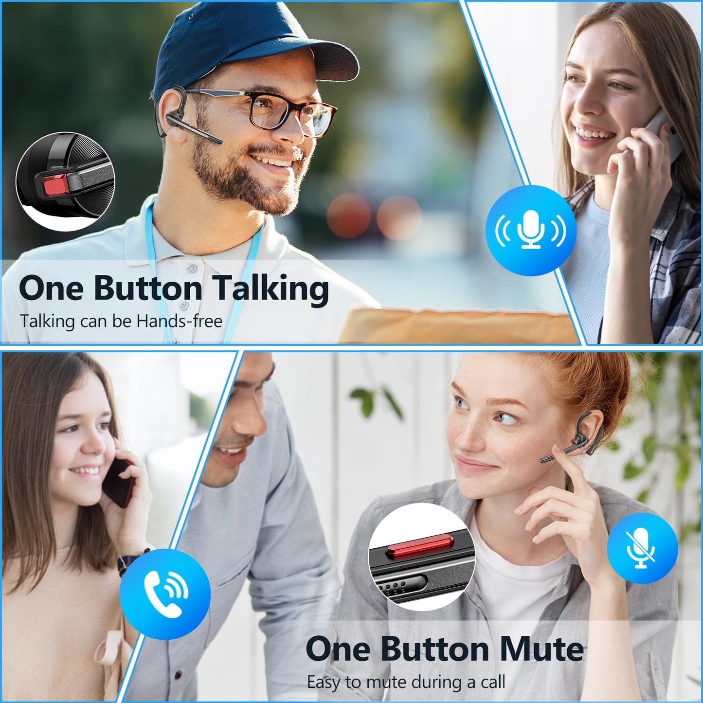 New bee Bluetooth Headset, Wireless Bluetooth Earpiece for Cellphone with 500mah Charging Case 80h Playtime V5.2 Dual Mic Noise Cancelling Hands-Free Earphones for Office Driver