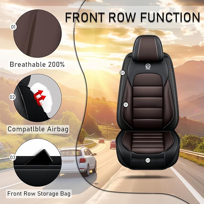 Car Seat Covers Fit for Toyota Highlander 2000-2025 | 7 Seat Car Seat Cover | No-Slip Waterproof Breathable Faux Leather Automotive Seat Covers Auto Interior Covers Coffee Brown,Full Set