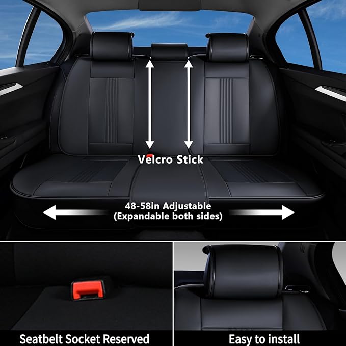 Coverado Seat Covers, Car Seat Covers Full Set, Black Seat Cover, Front Seats Back Seat Cover, Waterproof Car Seat Cushion,Leather Car Seat Protector Universal Fit Most Cars