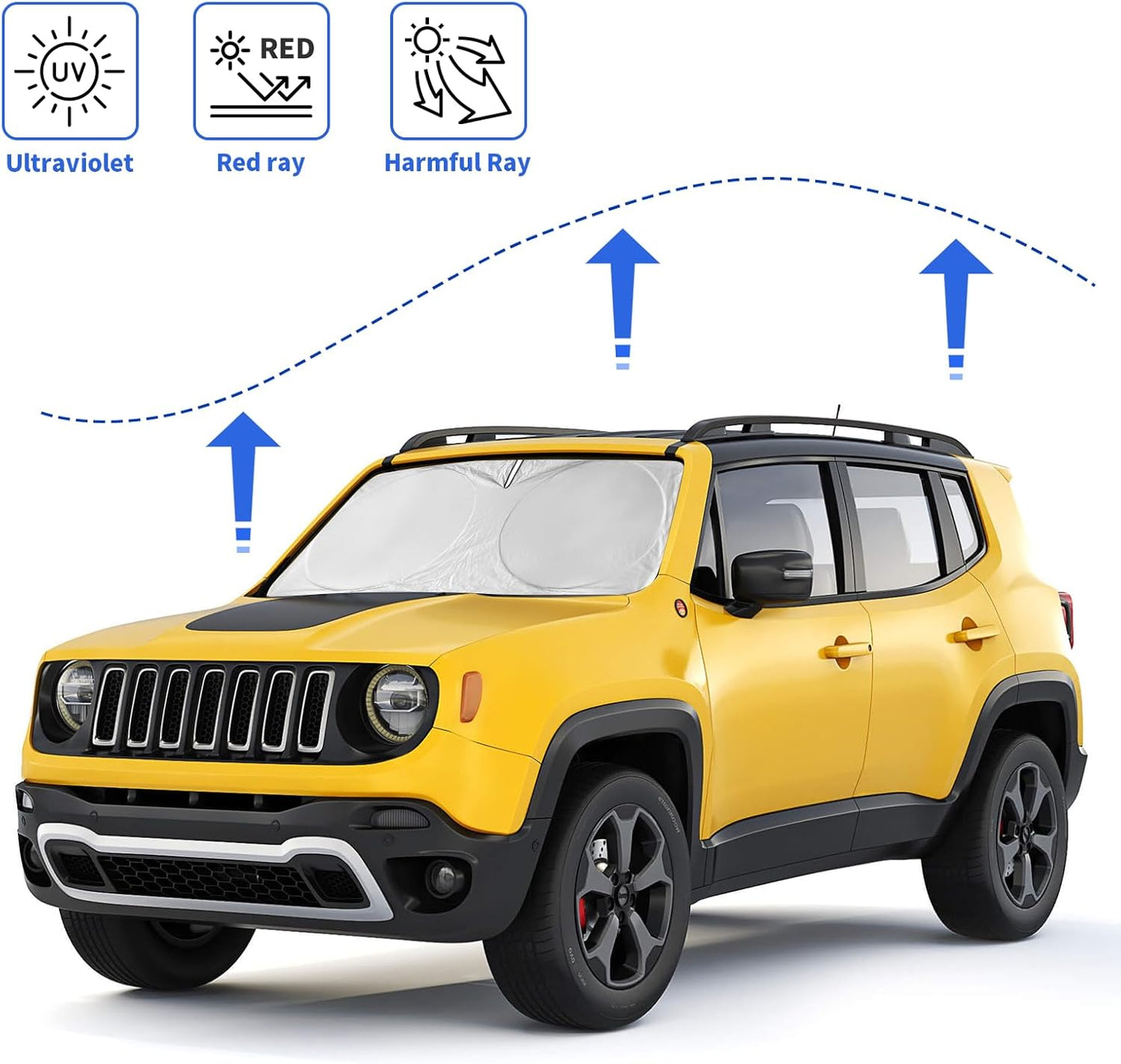 Windshield Sun Shade for Jeep Grand Cherokee SUV 2011-2026 Front Sunshade Car Sun Visor Cover Protector 210T Fold Shade Blocks UV Rays Car Accessories MP Keep Your Cars Interior Cool