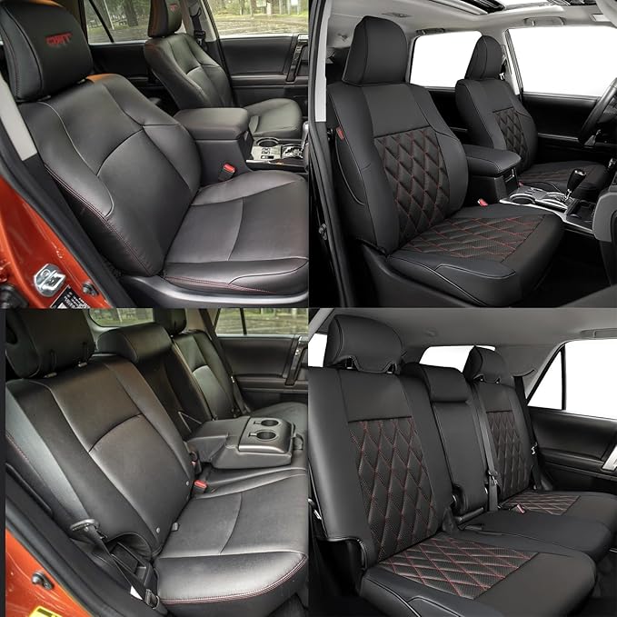 coverdream 4Runner Leather Seat Covers Full Set for 2010-2024 Toyota 4Runner Seat Cushion (5-Seater),Fully Covered,Luxury Waterproo SUV Seat Protector,Fit Like A Glove (Black & Diamond)