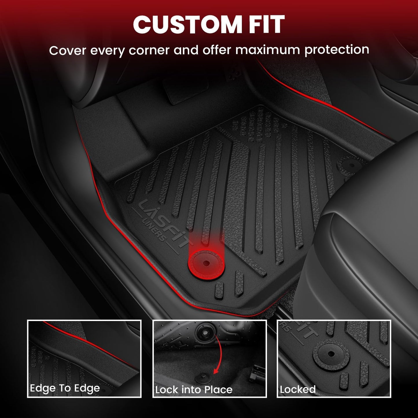 LASFIT Floor Mats for Chevrolet Chevy Camaro 2016-2024 Car Floor Mats, All Weather TPE Custom Fit Floor Mats for Cars, 1st and 2nd Row Car Floor Liners for Camaro Accessories Black