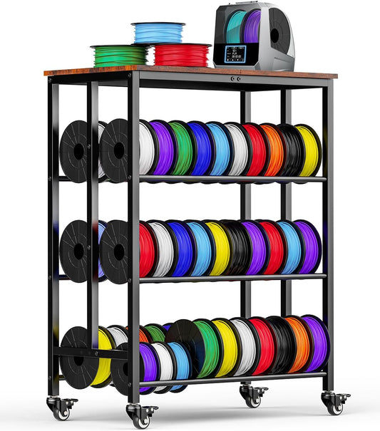 3D Printer Filament Cart, 2 Rows Filament Storage Rack Shelf for PLA/TPU/ASA/Nylon Filament Metal Storage Rack with Storage Board, 3D Printer Accessories for Workshop Garage Office Storage Tire Rack