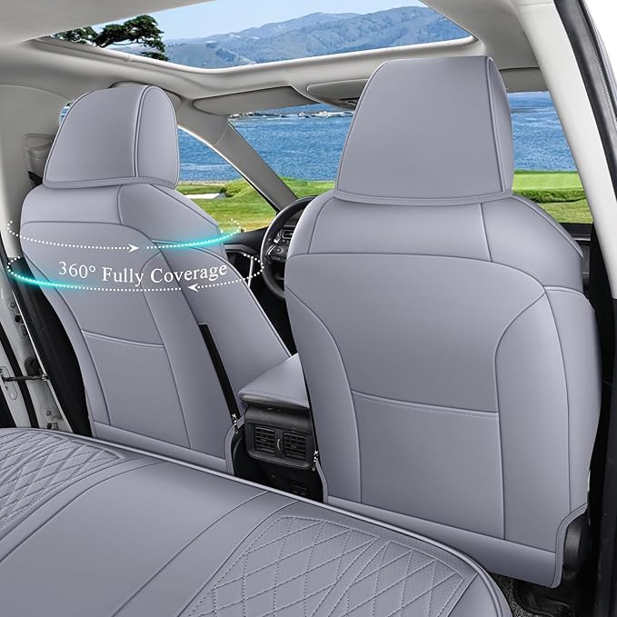 Rav4 Seat Covers Custom Fit for Toyota Rav4 Full Set Faux Leather Car Seat Covers Waterproof Full Coverage (Grey, 2013-2018 LE/XLE/Premium/Limited)