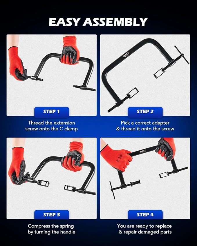 Orion Motor Tech Valve Spring Compressor, 10pcs Valve Spring Removal Tool with Solid C Clamp, 5pcs Collet Pusher Adapters for Motorcycle, ATV, Car, Small Engine Vehicle Equipment