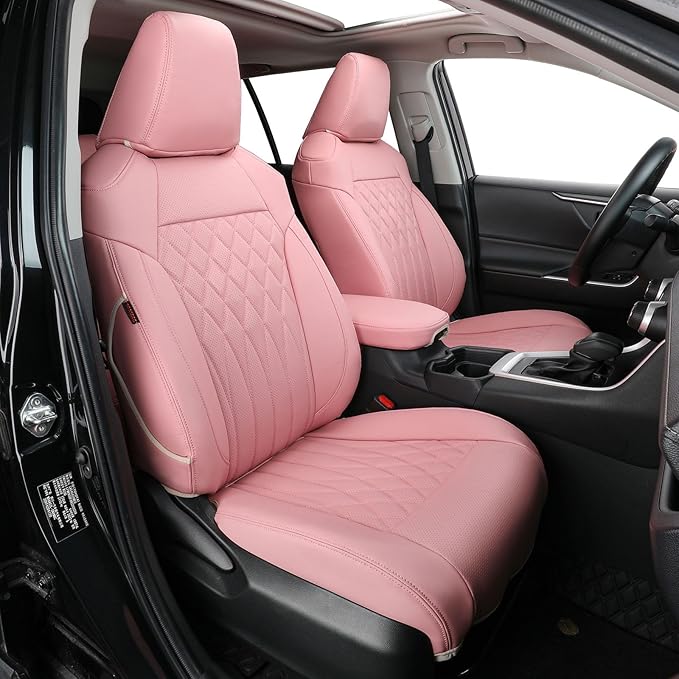 EKR Rav4 Seat Covers Custom Fit for Toyota Rav4 2021-2024 Prime SE,XSE & 2019-2025 Hybrid/PHEV SE,XSE, Leather Pink Seat Cover Full Set for Women,Faux Leather(Pink)