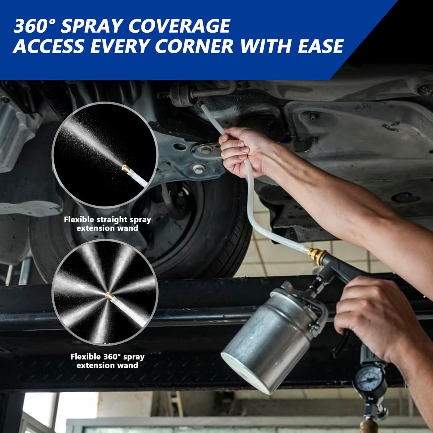 Undercoating Spray Gun Kit, Undercoating Gun for Vehicles, Truck Bed Liner Coating, Rubberized Undercoat, Car Rust Proofing Bedliner Under Coating Gun with Suction Feed Cup & Straight Spray Hose