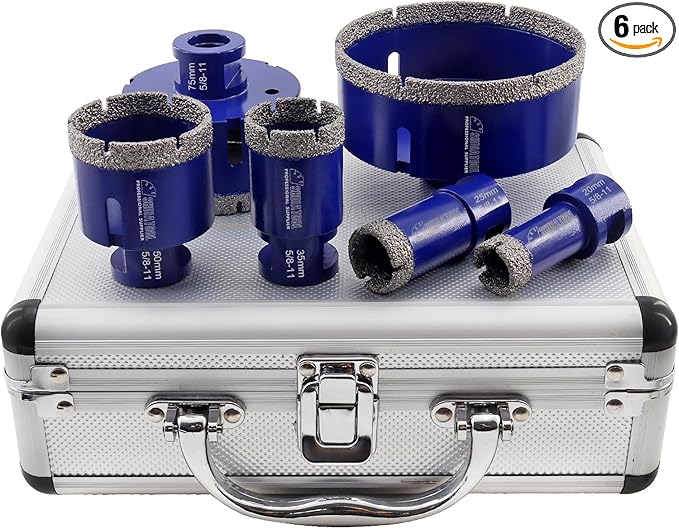 SHDIATOOL Diamond Drill Core Bits Set for Porcelain Hole Saw Cutter for Tile Marble Ceramic Granite 5/8-inch-11 6pieces(20/25/35/50/75/100MM)