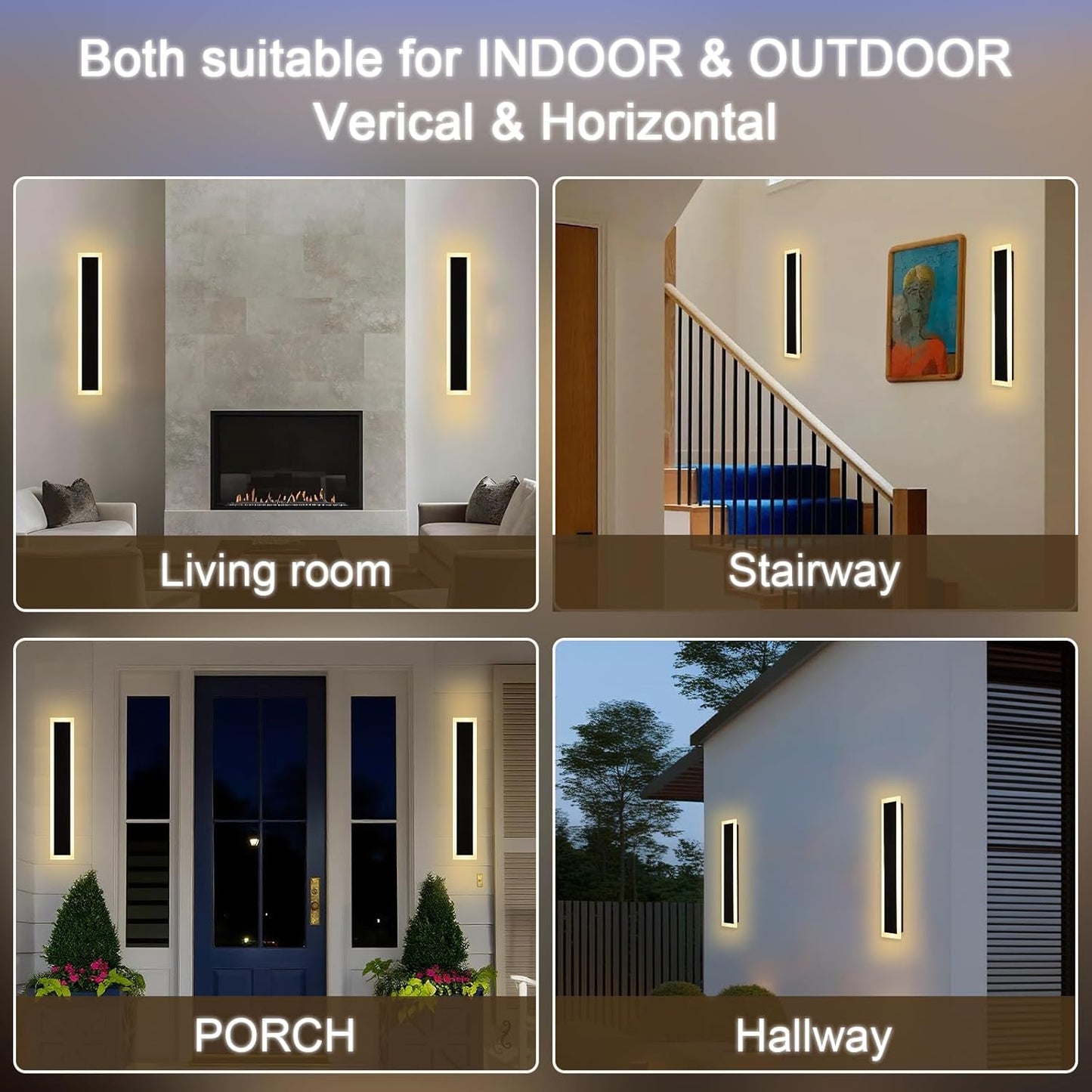 2 Pack LED Outdoor Long Wall Lights,24 inch Outdoor Linear Light for Porch,Dimmable Wall Mounted Light Fixtures,Exterior Long Linear Lighting,Outside Lighting for Patio,House Front Door