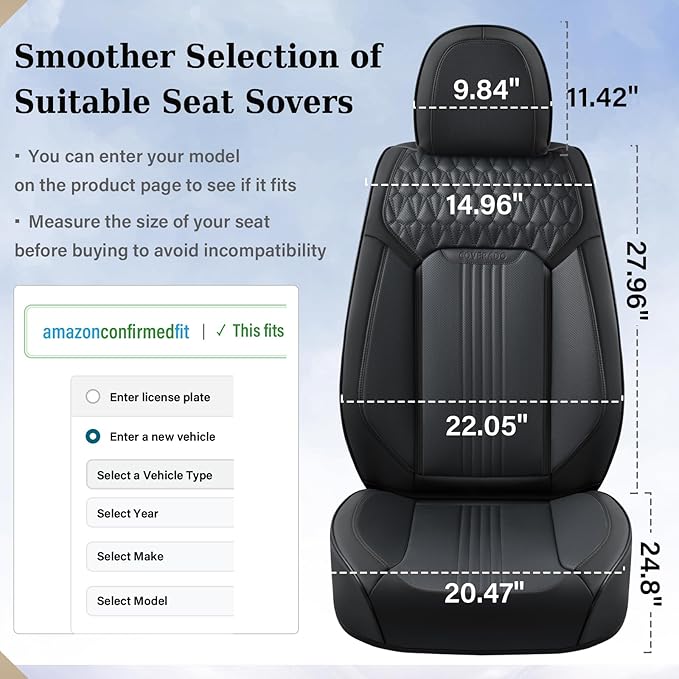 Coverado Seat Covers, Car Seat Covers Full Set, Black Seat Cover, Front Seats Back Seat Cover, Waterproof Car Seat Cushion,Leather Car Seat Protector Universal Fit Most Cars