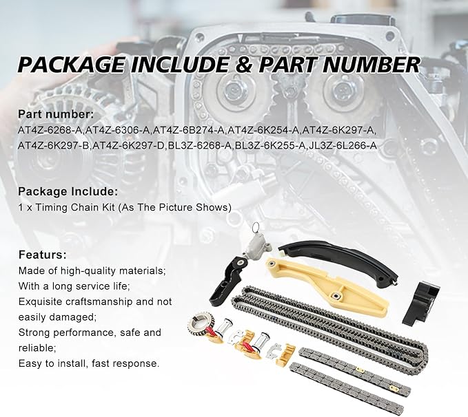 Engine Timing Chain Kit AT4Z-6268-C Fits for Edge Eplorer F150 Flex Mutang Taurus Transit, Flex, MKS, MKX, MKZ,Police Replace OE BL3Z-6268-A, AT4Z-6268-A