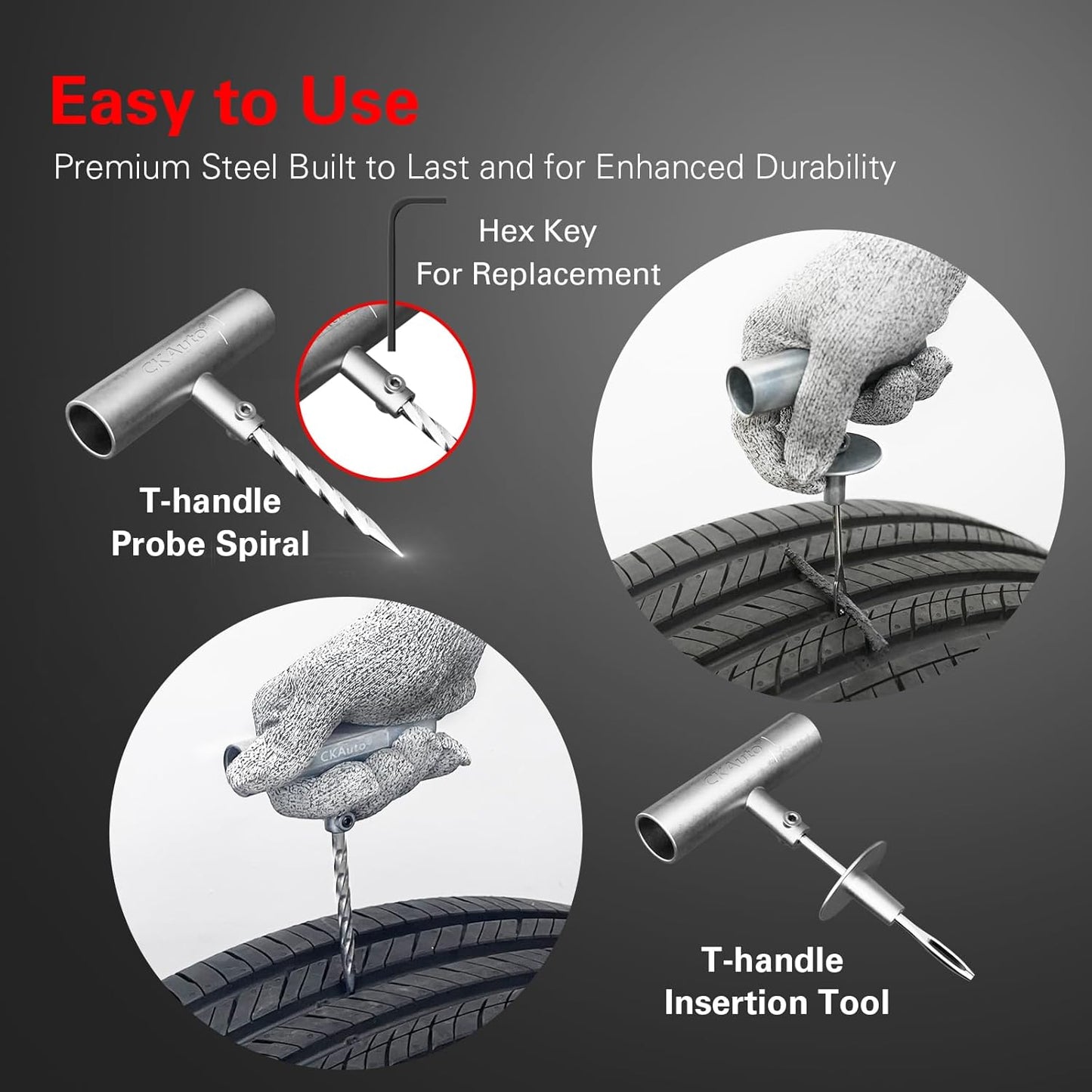 CKAuto Tire Plug Repair Kit, Heavy Duty Car Emergency Tool Kit for Flat Tire Puncture Repair, 80 Pcs Value Pack, Tire Patch Kit fit for Autos, Cars, Motorcycles, Trucks, RVs, etc.