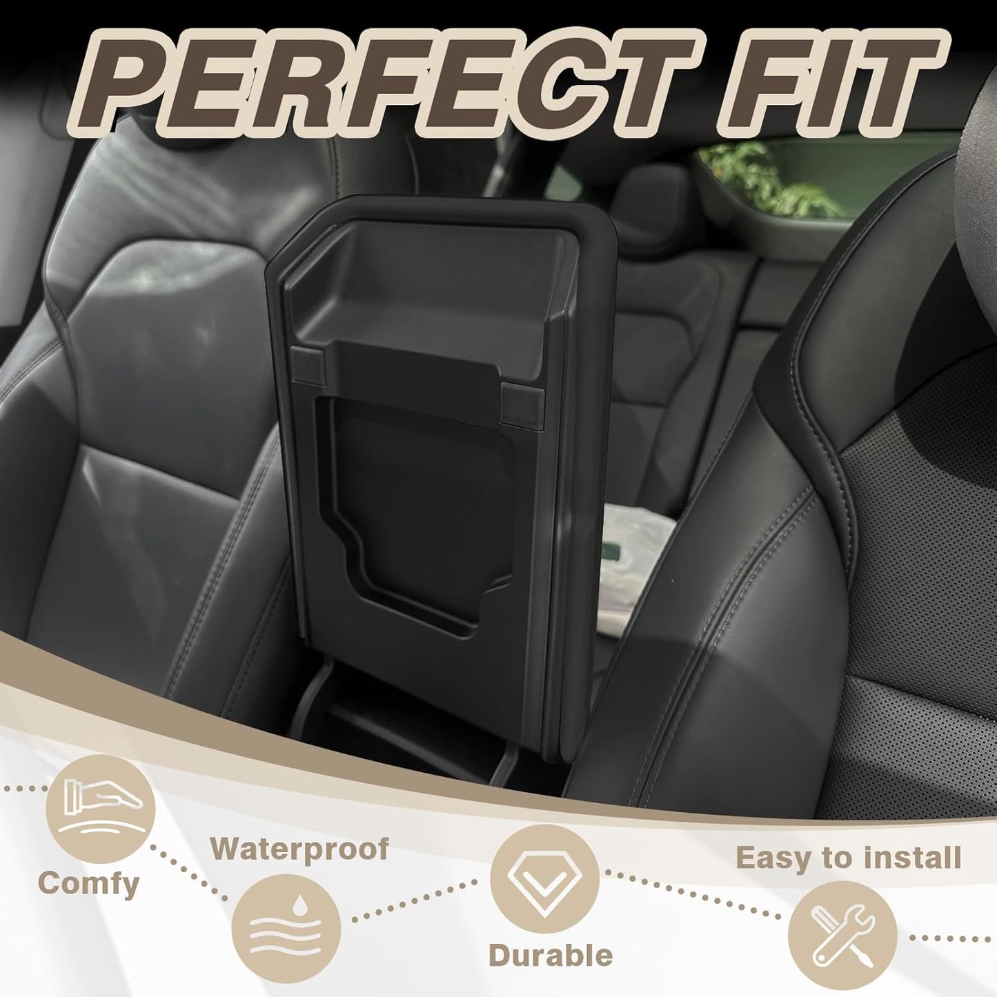 Muslogy Compatible with 2026+ Model Y Juniper Refresh Accessories Armrest Cover Protection TPE (Black) & Silicone Mat OEM Style 2PCS Set Non-Slip Waterproof