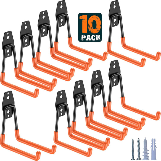 Heavy Duty Garage Hooks 10 Pack, 5.1 inch Medium U Shaped Hanger, Wall Mounted Storage System, Power and Garden Tool Organizer, for Hanging Ladders, Hose, Bulk Items and More