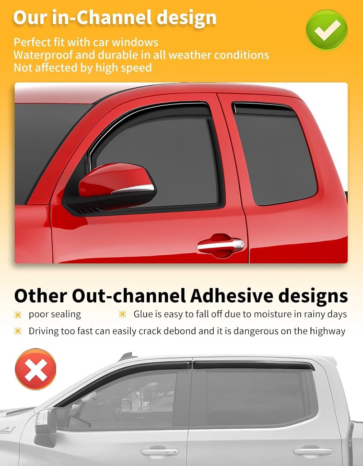 in-Channel Window Rain Guards Fit for Truck Toyota Tacoma 2016-2023 Double Cab Extra Durable Window Visors Window Deflectors Vent Visors Vent Shades Car Accessories-4 pcs 2-Q05